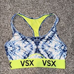 VSX Tie-Dye Blue and Neon Yellow Sports Bra